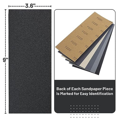 Bates Choice Sandpaper, 48 pcs, 120-5000 Grit, Aluminum Oxide, Wood, Metal, Plastic, 9 x 3.6 inches, Paper Backed