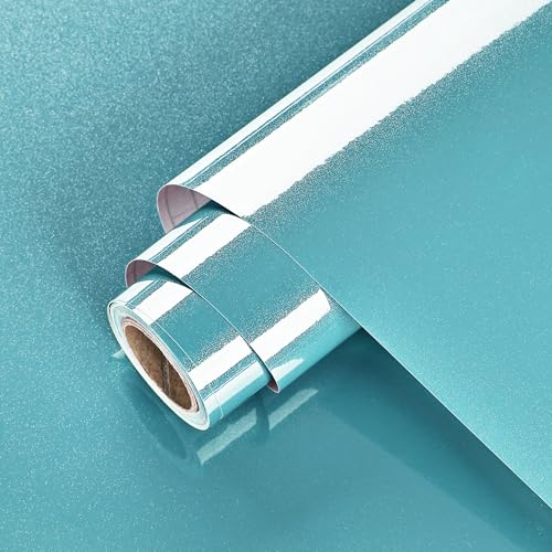 Wallercity Glossy Blue Contact Paper Shiny Light Blue Peel and Stick Wallpaper for Bedroom Bathroom Self Adhesive Stick on Kitchen Countertops Cabinets Wall Paper Vinyl Shelf Liner Film 15.8''x315'' - color: Light Blue, size: 15.8"W x 315"L