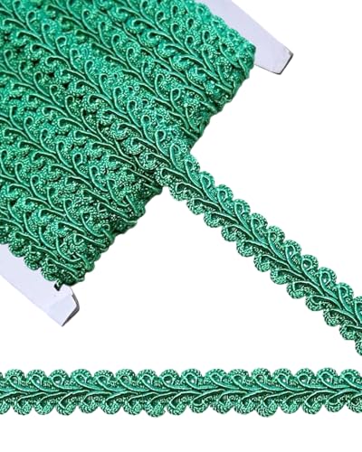 14 Yards Gimp Braid Trim,1/2 inch Gift Wrap Ribbon, Woven Fabric Lace Trim for Upholstery Costume Curtain,Lamp,Jewelry,Decorative Embellishment for Sewing Craft (Green) - color: Green