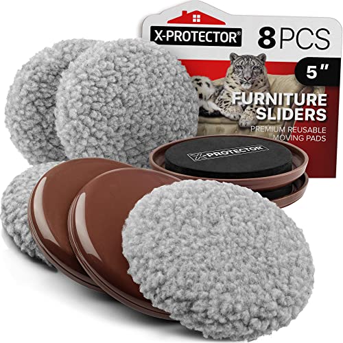 Furniture Sliders X-PROTECTOR - 4+4 Pack 5” Multi-Surface Furniture Sliders - size: 4+4 Pack 5 in (Grey)