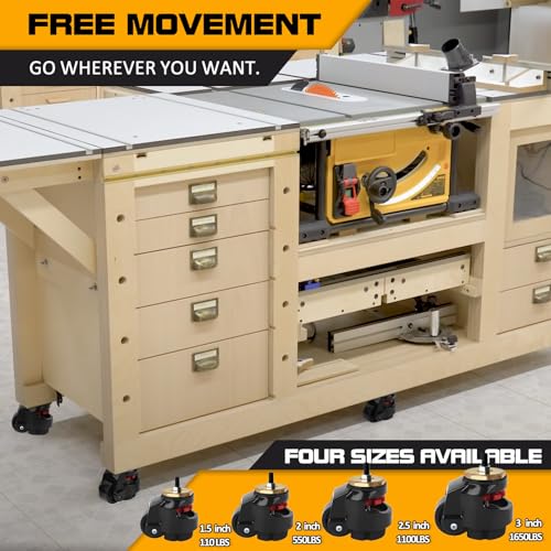 Leveling Stem Casters, Heavy Duty Leveling Casters, Load Capacity 4400 Lbs - size: 2.5 INCH