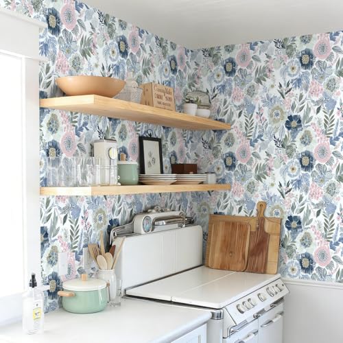 Nukofal Floral Peel and Stick Wallpaper Boho Contact Paper 16.9inx118.1in - size: 16.9inch x 118.1inch