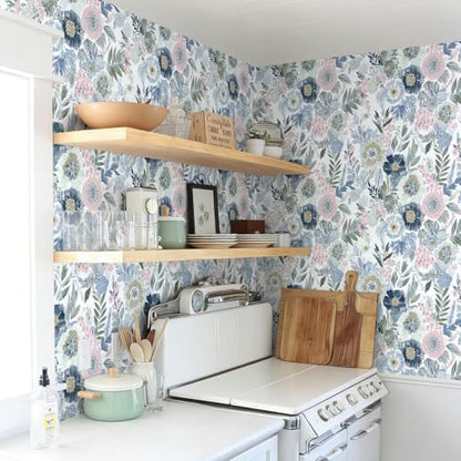 Nukofal Floral Peel and Stick Wallpaper Boho Contact Paper 16.9inx118.1in - size: 16.9inch x 118.1inch