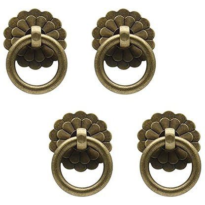 Murtenze Bronze Antique Brass Ring Pulls Handle, 4 Pieces - color: Bronze, Flower-1