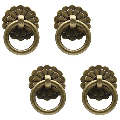Murtenze Bronze Antique Brass Ring Pulls Handle, 4 Pieces - color: Bronze, Flower-1