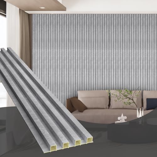 OUZUGIE WPC Acoustic Slat Wall Paneling, 8-Pack 96 x 6 Inches 3D Wall Panels for Interior Wall Decor,Living Room,TV Background,Study Room,Office Spaces,Bedroom,High Grille (Gray Marble) - color: Gray marble, size: (High)96“ x 6"
