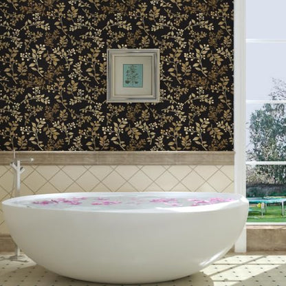 Black Gold Vine Leaf Floral Peel and Stick Wallpaper 17.5" x 393" - color: Black/Gold, size: 17.5" x 393"