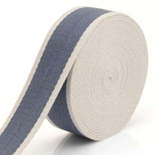CRAFTMEMORE 1 1/2 Inches Cotton Webbing Strap, Two Tone Heavy Webbing Straps for Arts and Crafts, Luxury Bag Strap (5 Yards, Blue-Ivory) - color: Blue-Ivory, size: 5 Yards