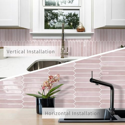 10 Sheets Long Hexagon Tile Peel and Stick Backsplash - color: Pink