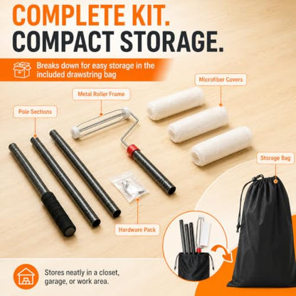 9 in Paint Roller Kit, 6 ft Adjustable Extension Pole, 3 Covers