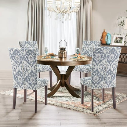 Parsons Dining Chairs Set of 2, Upholstered Nailhead Dining Room Kitchen Side Chair with Thick Cushions and Wood Legs, White/Blue - color: White/Blue, size: set of 2