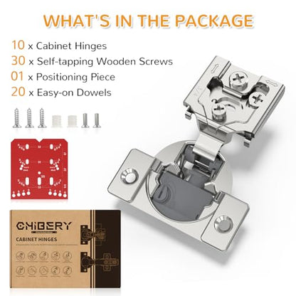 Chibery 10 Pack 3/4” Overlay 4D Soft Close Cabinet Hinges, Concealed Face Frame, Adjustable Closing Speed, 105° Opening Smooth Slow, Hidden Self Closing for Kitchen Corner, Cupboard (with Template) - size: 3/4” Overlay