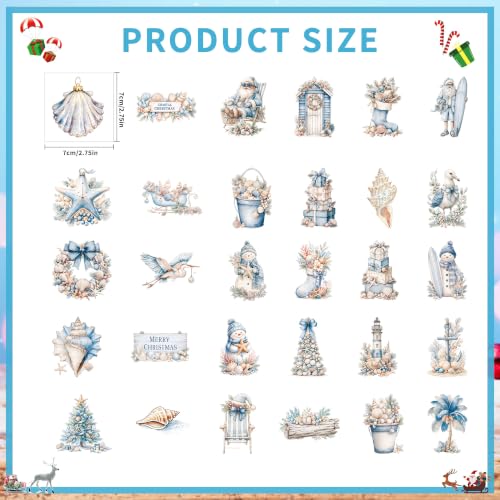 30 PCS Coastal Christmas Rub On Transfers for Furniture, Beach DIY Crafts - style: Coastal Christmas