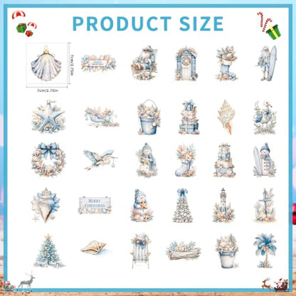 30 PCS Coastal Christmas Rub On Transfers for Furniture, Beach DIY Crafts - style: Coastal Christmas