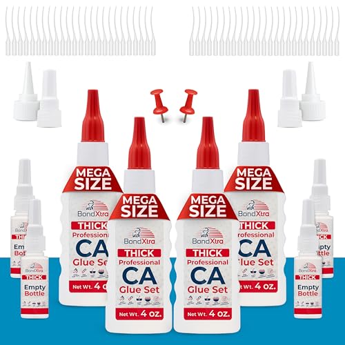 16 oz. Thick CA Glue for Woodworking, Premium Super Glue Kit for Wood Turning with Extra Bottles, Anti Clog Caps, Microtips, Thick Viscosity Cyanoacrylate for Plastic, DIY, Craft, Hobby, etc - size: 16 oz, style: THICK