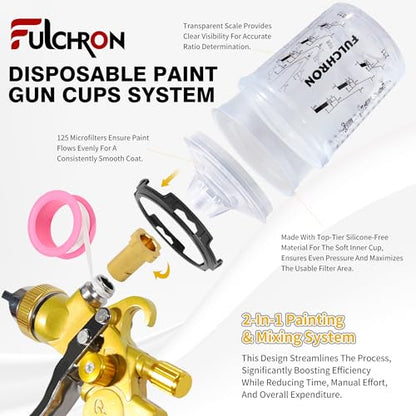 HVLP Spray Gun Kit with 10 Disposable 600ML Paint Cups & 5 Nozzles - color: Yellow