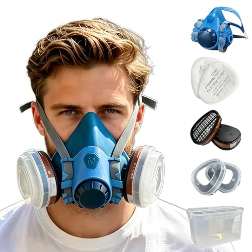 HANDLANDY Reusable Respirator Mask with A1P2, Half Face Mask Cover Set for Painting, Chemicals Protection, Welding, DIY, Woodworking, Clean Industrial Dust