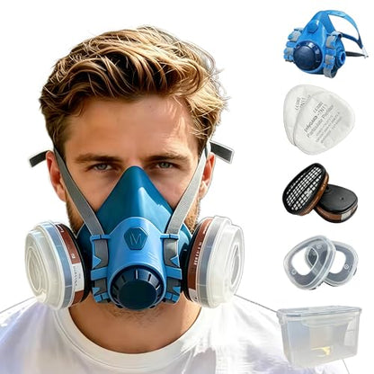 HANDLANDY Reusable Respirator Mask with A1P2, Half Face Mask Cover Set for Painting, Chemicals Protection, Welding, DIY, Woodworking, Clean Industrial Dust