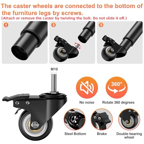 Wlrrcwdttc 7-12 inch Metal Adjustable Furniture Legs with 2.36 inch Swivel Caster Wheels for Cabinet/Sofa/Bed/Dresser/Couch/Coffee Table,Heavy Duty Replacement Support Legs with Caster Wheels Set of 4