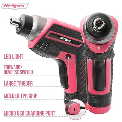Hi-Spec 3.6V USB Electric Screwdriver for Home Repairs and Assembly, Pink - color: Pink, size: 35 Pieces