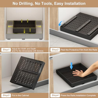 Fokyfok Pull out Cabinet Organizer,14"-21"W,17"-24"D,Expandable,Adhesive - color: Black, size: (14"W-21"W)X(17"D-24"D)
