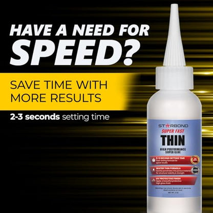 Starbond Super Fast Thin CA Glue – Super Glue Pro Kit with Precision Microtips Anti-Clog Cap & Extra Nozzles – Premium Cyanoacrylate Adhesive for Cracks, Joints, Woodturning, Hobby & Repairs, 2 oz - size: 2 ounce