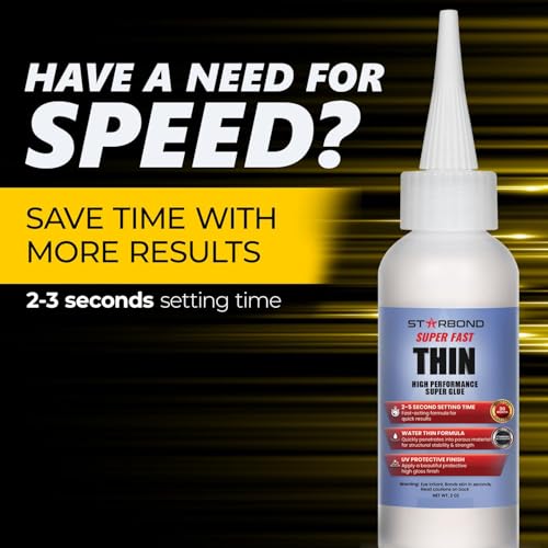 Starbond Super Fast Thin CA Glue – Super Glue Pro Kit with Precision Microtips Anti-Clog Cap & Extra Nozzles – Premium Cyanoacrylate Adhesive for Cracks, Joints, Woodturning, Hobby & Repairs, 2 oz - size: 2 ounce