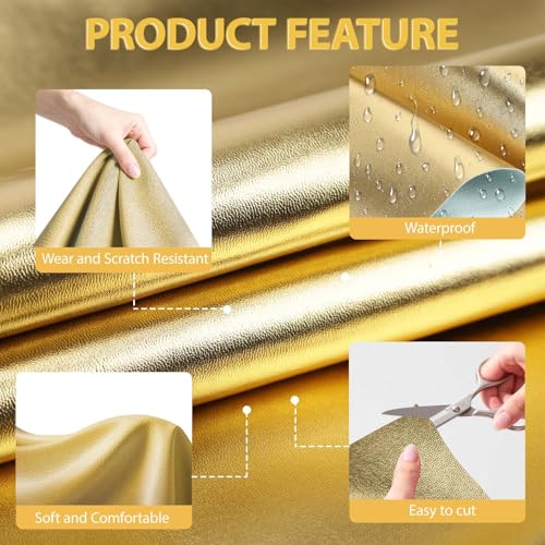 Faux Leather Fabric Smooth Solid 54" x 36" (Golden) - color: Golden