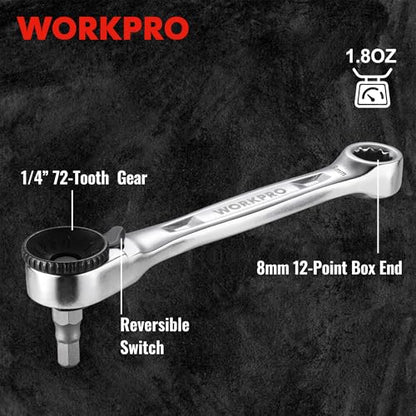 WORKPRO 1/4" Mini Ratchet Wrench Set with Screwdriver Bit Set, 72-Tooth