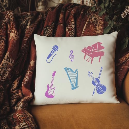 INFUNLY 6pcs Musical Instrument Stencil for Painting 11.8x11.8 Inches Reusable Music Note Stencils 8.3x11.7 inches Orchestra Stencils Drum Piano Drawing Template for Wood Canvas Wall Paper - style: Music theme