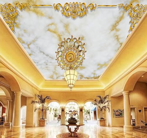 Luxury White Gold Marble Ceiling Medallion Peel and Stick Wallpaper - color: No.10, size: 135" x 96"