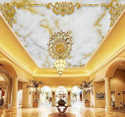 Luxury White Gold Marble Ceiling Medallion Peel and Stick Wallpaper - color: No.10, size: 135" x 96"