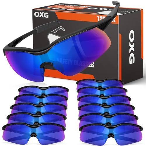OXG 12 Pack Safety Glasses, ANSI Z87.1 Protective Eyewear for Men Women - color: 12p Blue Mirrored