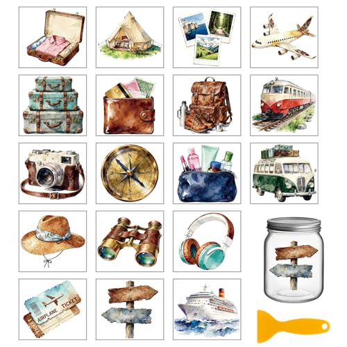 GLOBLELAND 18 Sheets Travel Adventure Transfer Stickers 3.9x3.6inch - style: Travel Adventure