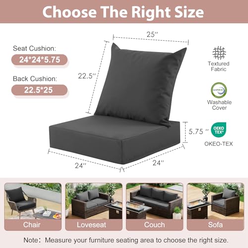 Outdoor Deep Seat Cushion Set, 24x24 Inch, Dark Grey, Set of 1 - color: Dark Grey