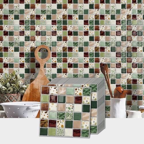 VICCI 20-Pack 6x6 Peel and Stick Backsplash 3D Mosaic Tiles - color: Earth Multi-color