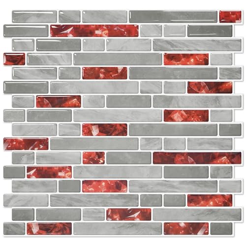 STICKGOO Thicker Peel and Stick Backsplash Tile for Kitchen and Bathroom - color: Red