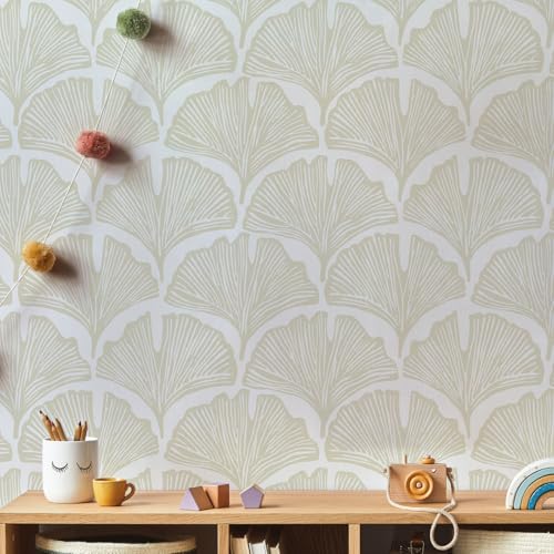 Tempaper x Novogratz Waverly White Feather Palm Removable Peel and Stick Wallpaper, 20.5 in X 16.5 ft, Made in The USA - color: Waverly White, size: 20.5" x 198"
