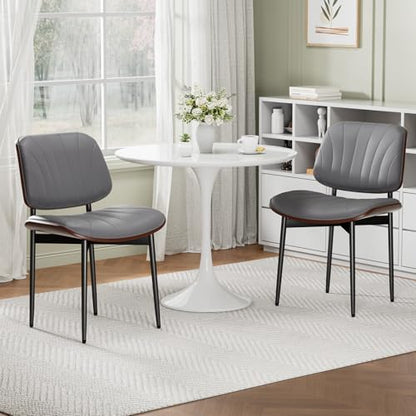 REONEY Dining Chairs Set of 4, Mid-Century Modern Kitchen Chairs, Gray - color: Dark Gray Shell Strips
