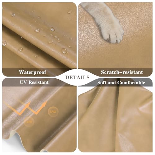 Faux Leather Fabric, Marine Vinyl Fabric, 1.05mm Thick Vinyl Upholstery Soft Durable Synthetic Material PU Leather for Sofa Chairs Bags DIY Crafts Sewings, 5 Yard 55" x 180" Beige - color: Beige, size: Pre-cut 5 Yard (54" x 180")