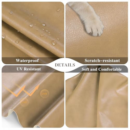 Faux Leather Fabric, Marine Vinyl Fabric, 1.05mm Thick Vinyl Upholstery Soft Durable Synthetic Material PU Leather for Sofa Chairs Bags DIY Crafts Sewings, 5 Yard 55" x 180" Beige - color: Beige, size: Pre-cut 5 Yard (54" x 180")