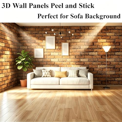 3D Brick Wall Panels Peel and Stick,10 PCS PVC Textured Wall Tiles - color: 4Lines Seamless Brown Stone