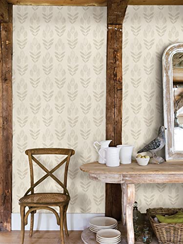 NuWallpaper Cream Folk Tulip Peel and Stick Wallpaper, Removable Wallpaper, 20.5 in x 18 ft - color: Cream