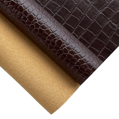 12 x 53 Glossy Embossed Crocodile Texture Faux Leather Roll Synthetic Leather Crafts Fabric for Wallets Keychains 12x53inch - color: Dark Brown
