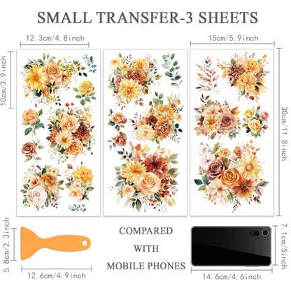 OLYCRAFT 3 Sheets/Set Sunset Rose Rub on Transfers for Furniture and Craft 6x12 Inch Dahlias Furniture Decal Transfer Stickers Rub on Decal with 1pc Scraper for Wooden Furniture Home Decorations - style: Sunset Rose