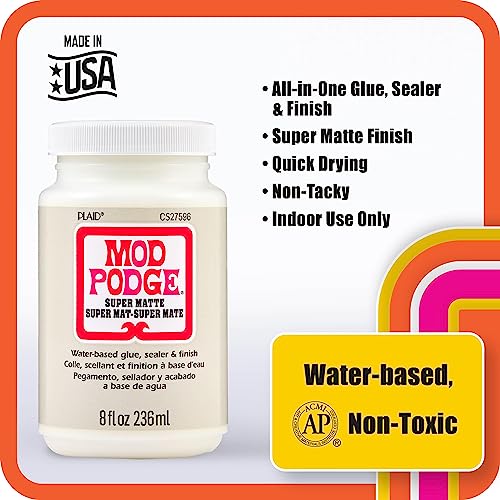 Mod Podge Super Matte, Premium All-in-One Glue, Sealer, and Finish, 8 fl oz, CS27596 - size: 8 oz (236 ml)