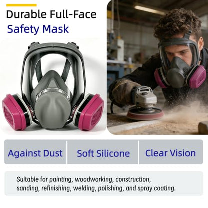 Full Face Respirator Mask with Filter Set, Anti-Fog & Reusable for Painting