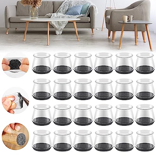 24PCS Upgraded Silicone Chair Leg Floor Protectors for Hardwood Floors, Furniture Sliders for Chair Legs, Felt Bottom Furniture Pads, Anti-Slip Round&Square Cap Covers to Scratch and Reduce Noise - color: Clear-24pcs, size: Universal Medium(Fit:1.18"-1.57