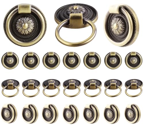 24 Pcs Antique Drawer Pull Ring Cabinet Ring Handle Cabinet Drawer Dressing Knob Handle Antique Brass, - color: 24 Pcs Bronze Color