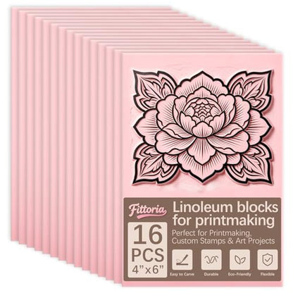 16Pcs 4x6 Inch Soft Linoleum Blocks, Premium Rubber Linocut Carving Blocks Ideal for Stamp Carving, Relief Printing and Various DIY Art Craft Creations - color: linocut block 4x6x0.2in-16pcs